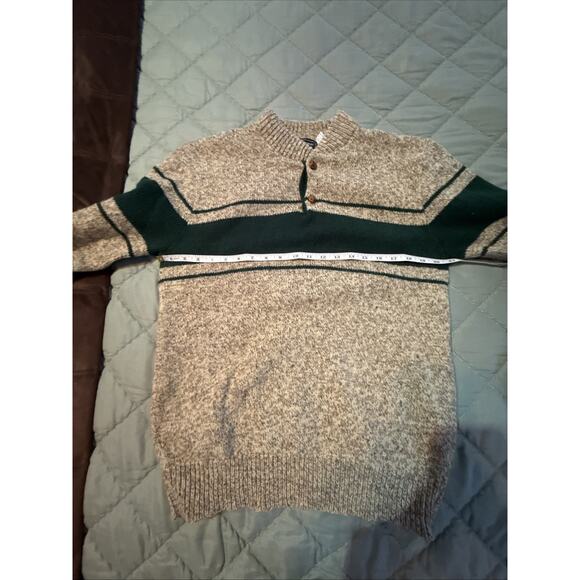 Peconic Bay Traders Fisherman Sweater Mens M Wool Birds Eye Beige Green Stripe - Picture 6 of 11